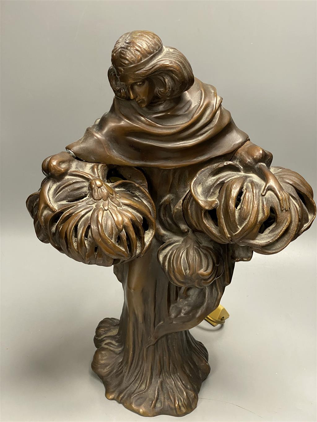 An Art Nouveau bronze figural lamp, height 48cm